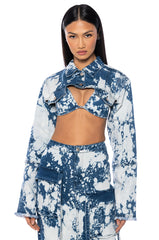 HEY NOW ACID WASH DENIM BIKINI TOP