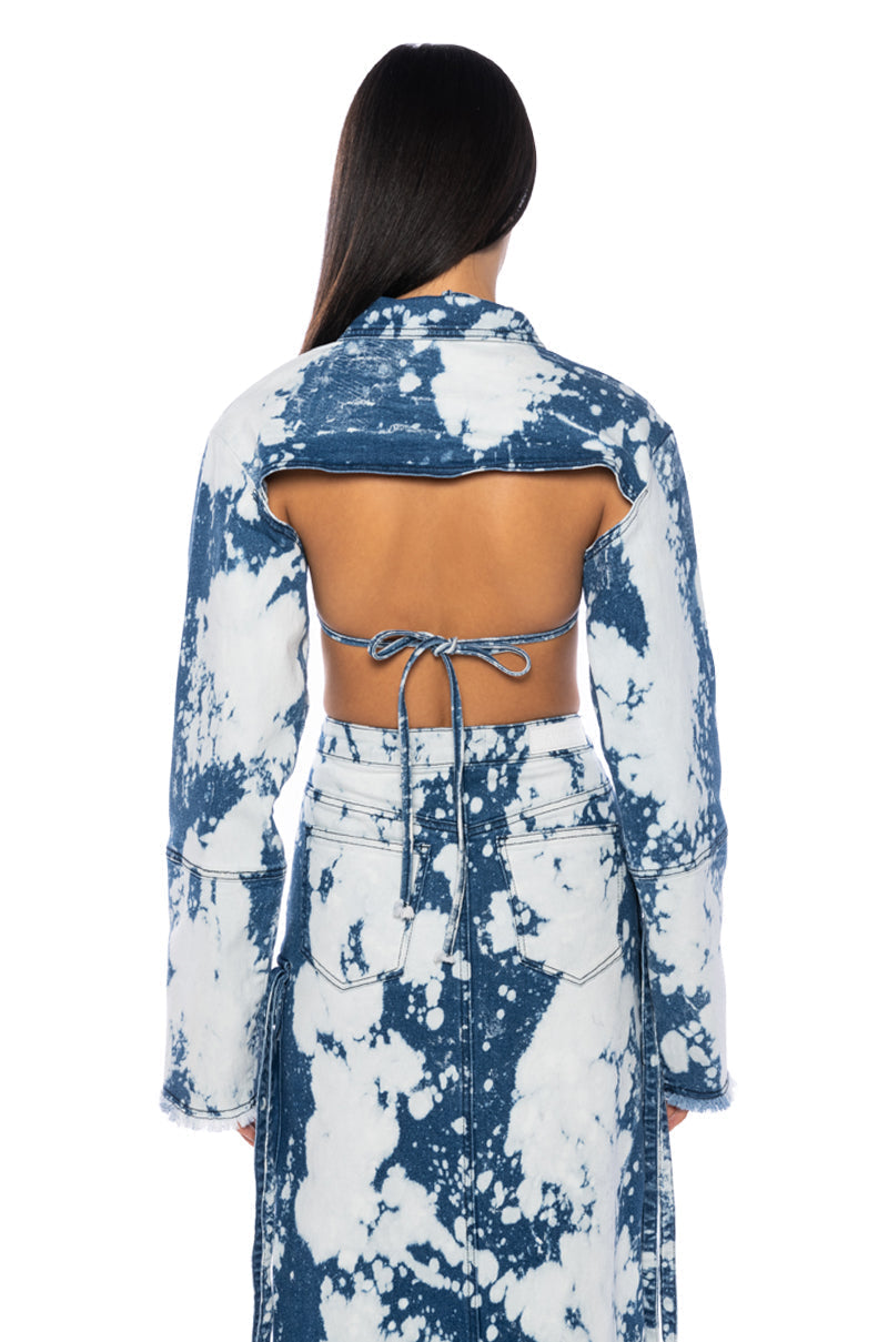 HEY NOW ACID WASH ULTRA CROP DENIM BOLERO
