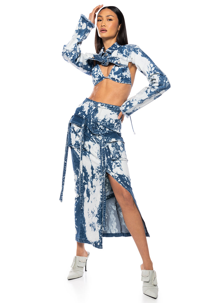 HEY NOW ACID WASH ULTRA CROP DENIM BOLERO