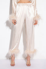 HIDDEN AGENDA FEATHER DETAIL CROPPED SATIN PANTS