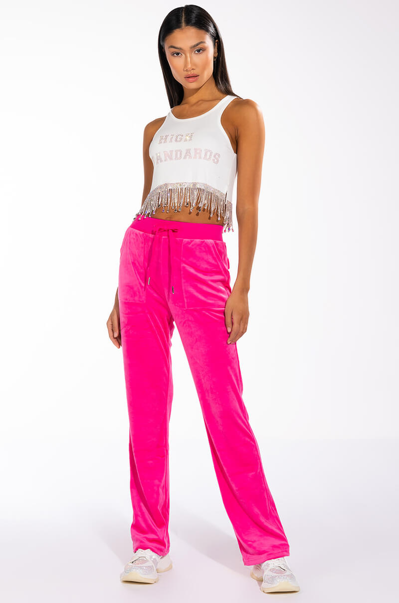 HIGH STANDARDS RHINESTONE FRINGE CROP TANK