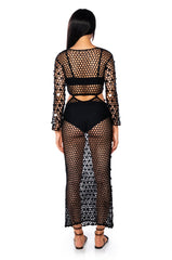 HINT OF SPARKLE CROCHET MAXI DRESS IN BLACK