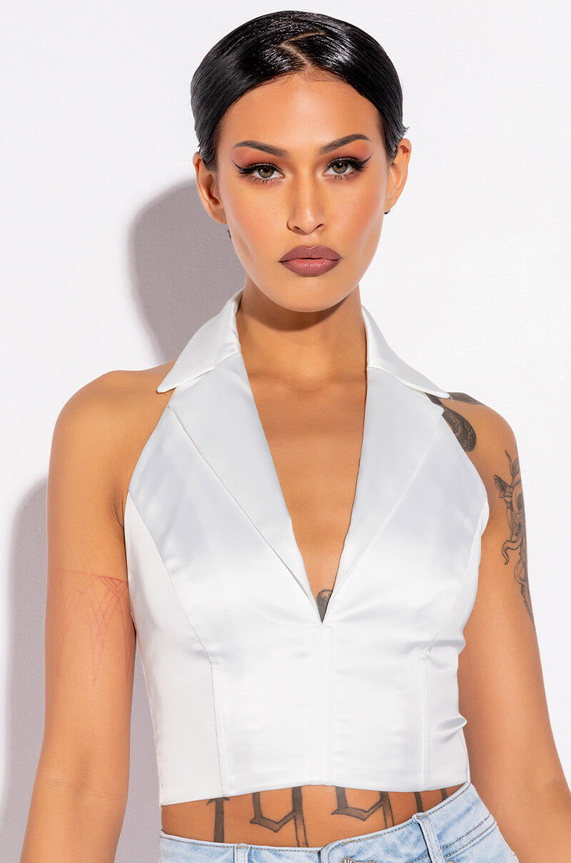 CLARISSA COLLARED SATIN BLOUSE