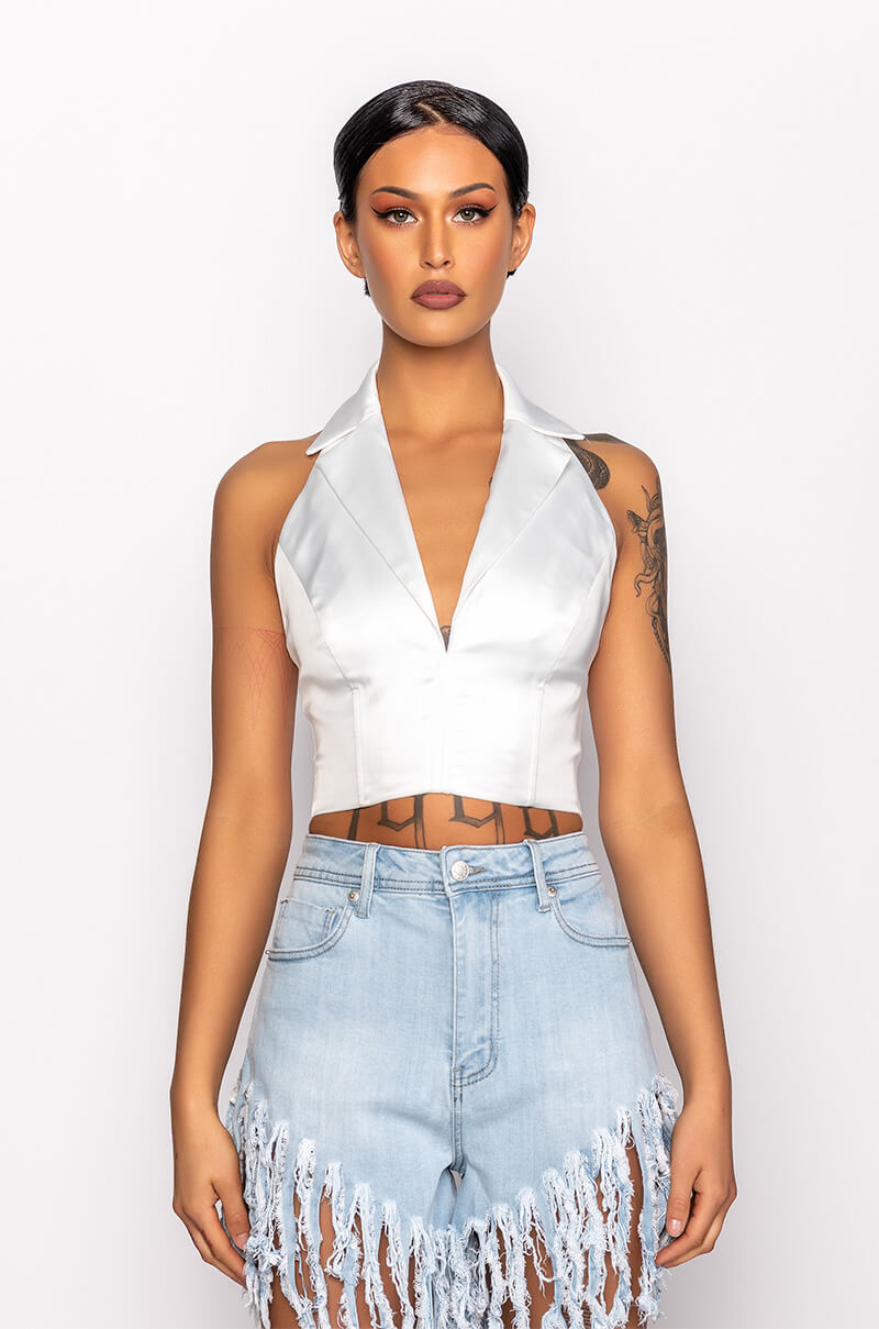 CLARISSA COLLARED SATIN BLOUSE