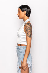 CLARISSA COLLARED SATIN BLOUSE