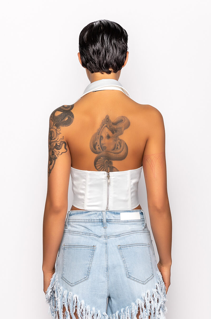 CLARISSA COLLARED SATIN BLOUSE