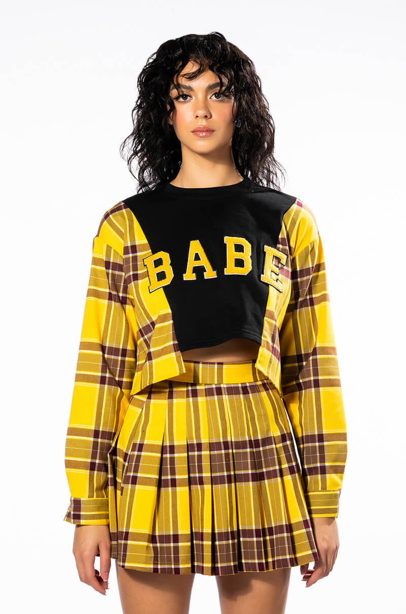 COLLEGIATE HOMECOMING BABE LAYERED CROPPED CREWNECK SWEATSHIRT