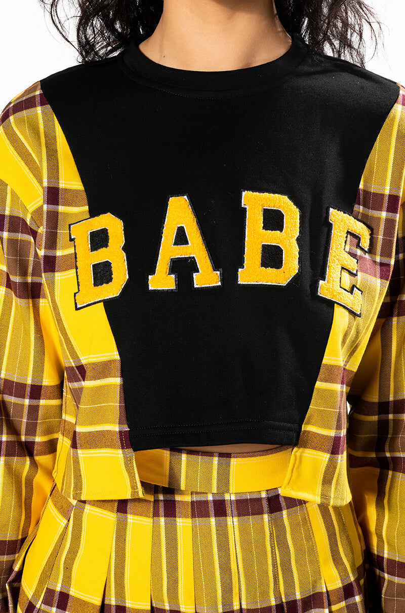 COLLEGIATE HOMECOMING BABE LAYERED CROPPED CREWNECK SWEATSHIRT