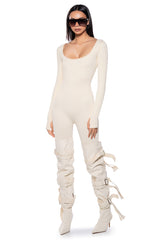 HOT GIRL WALK LONG SLEEVE CATSUIT IN CREAM