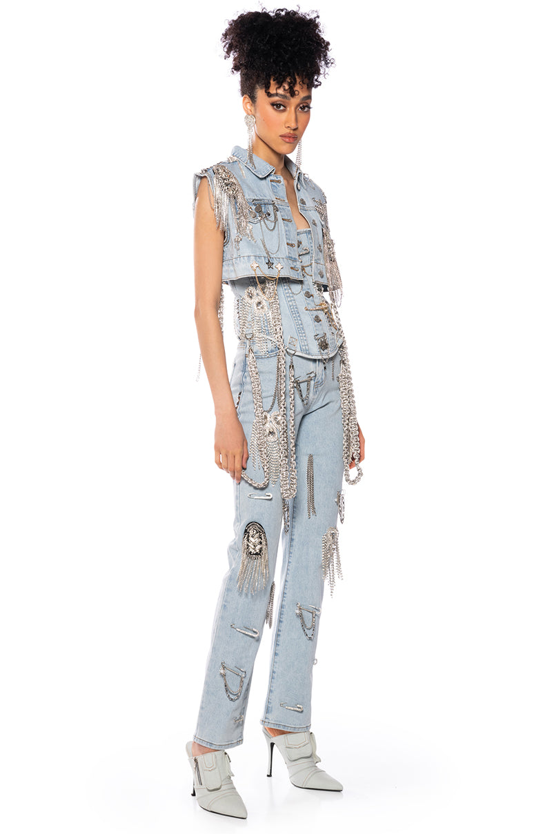 HOUDINI EMBELLISHED WIDE LEG JEAN