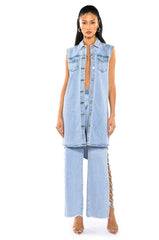 HOUSTON ATLANTA VEGAS RHINESTONE TRIM DENIM VEST