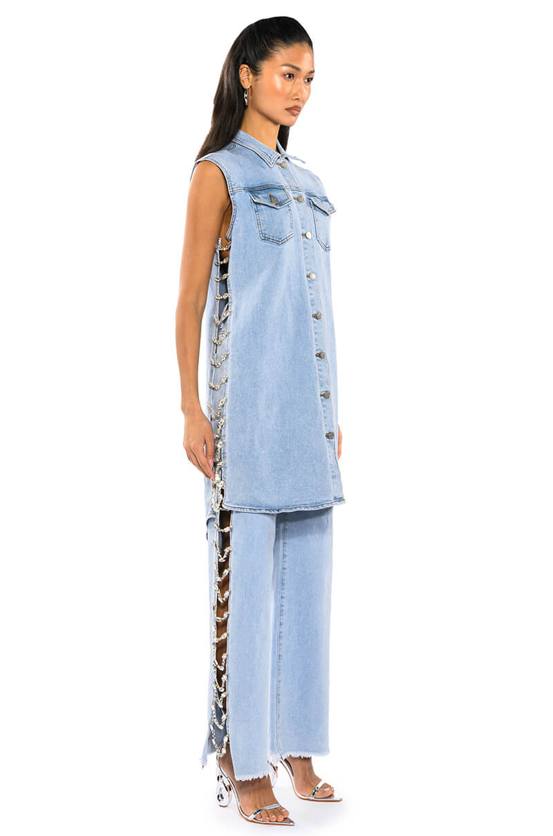 HOUSTON ATLANTA VEGAS RHINESTONE TRIM DENIM VEST