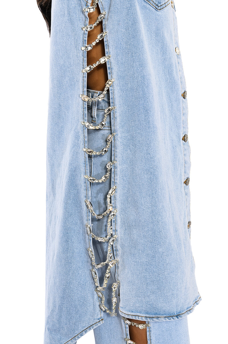 HOUSTON ATLANTA VEGAS RHINESTONE TRIM DENIM VEST