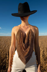 HOW I DO COWL NECK RHINESTONE TOP