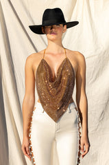 HOW I DO COWL NECK RHINESTONE TOP
