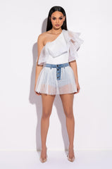 HOW SOON IS NOW TULLE DENIM SHORTS