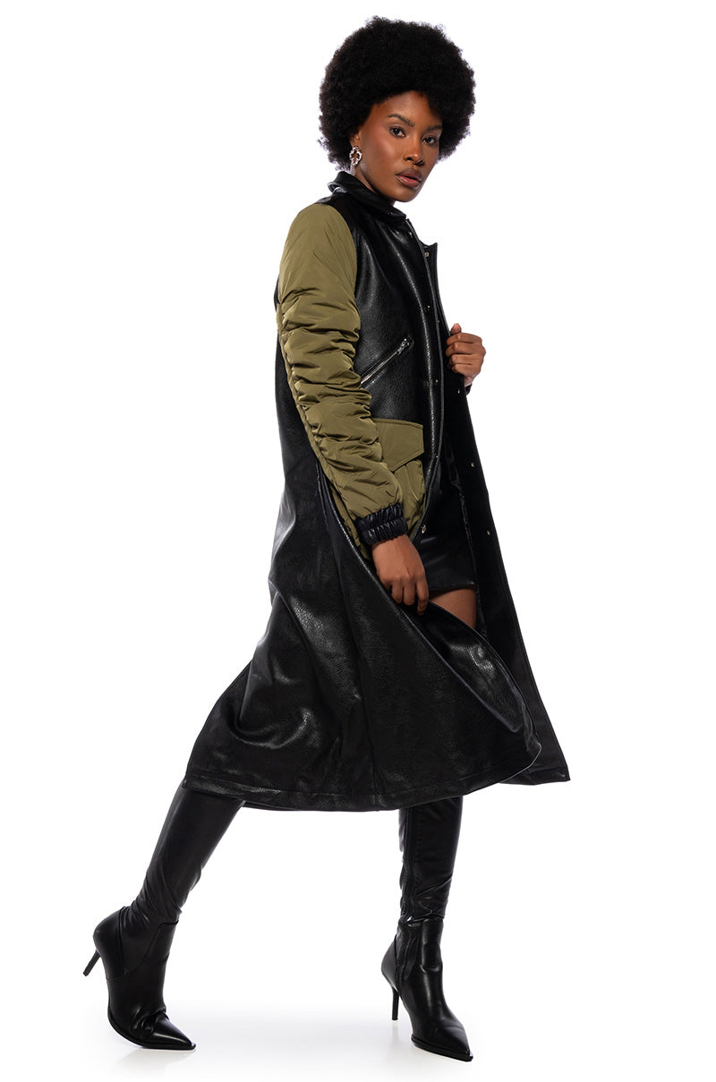 HYBRID MOTO PLEATHER TRENCH
