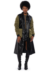 HYBRID MOTO PLEATHER TRENCH