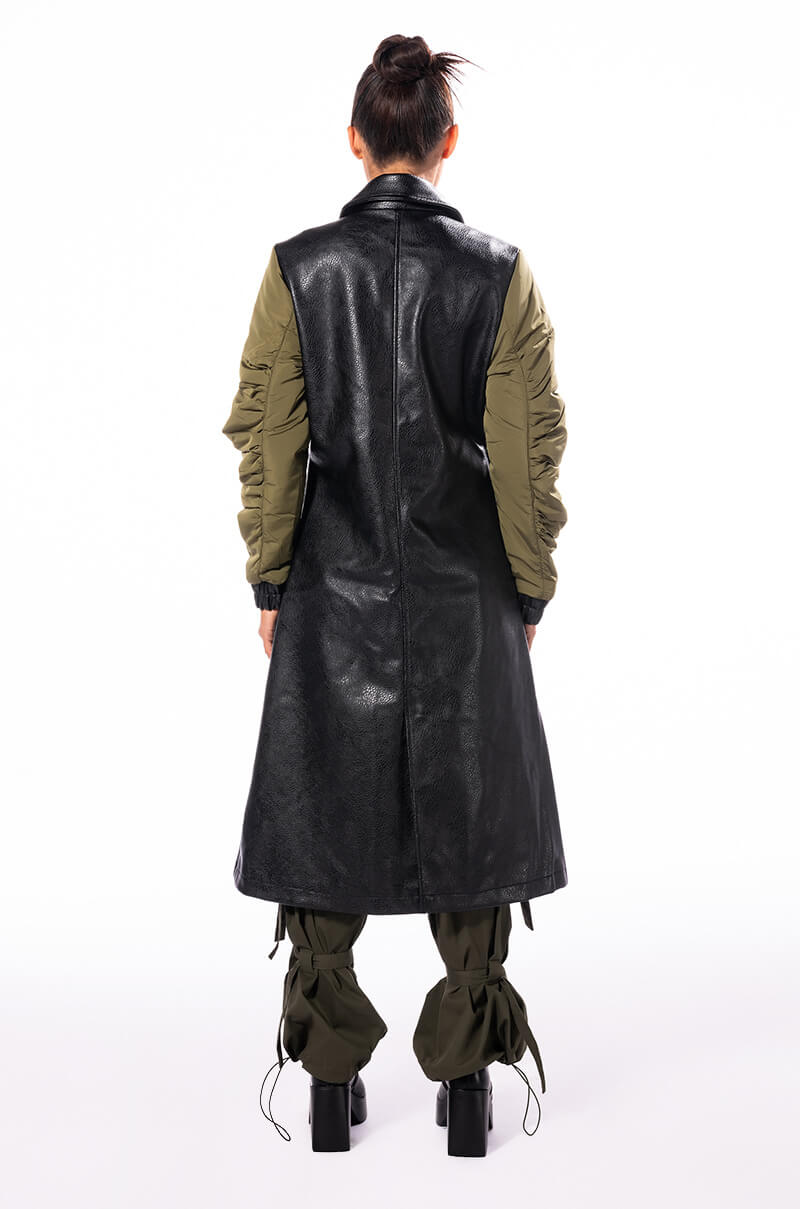 HYBRID MOTO PLEATHER TRENCH