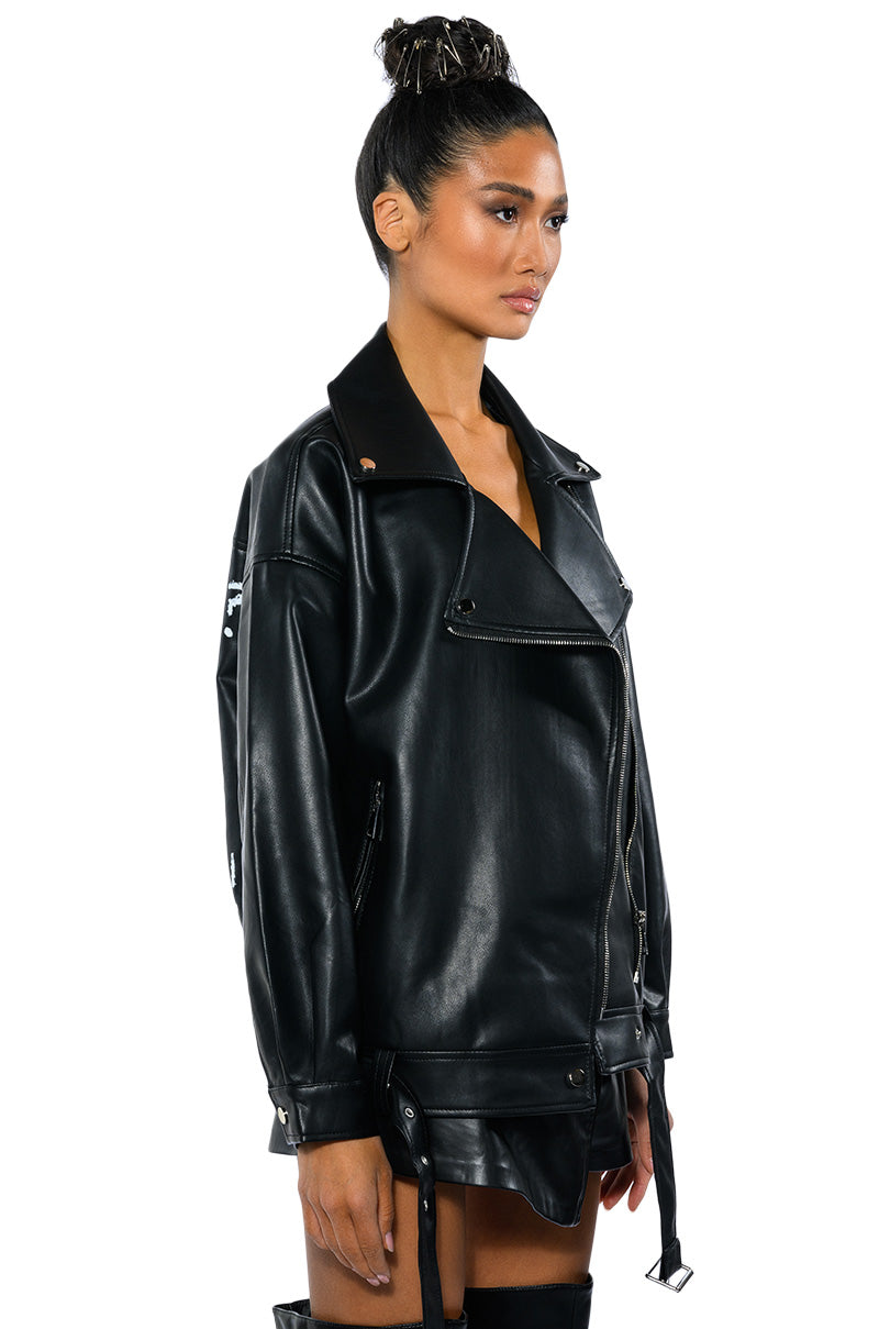I ACTUALLY DO NOT CARE OVERSIZED MOTO JACKET