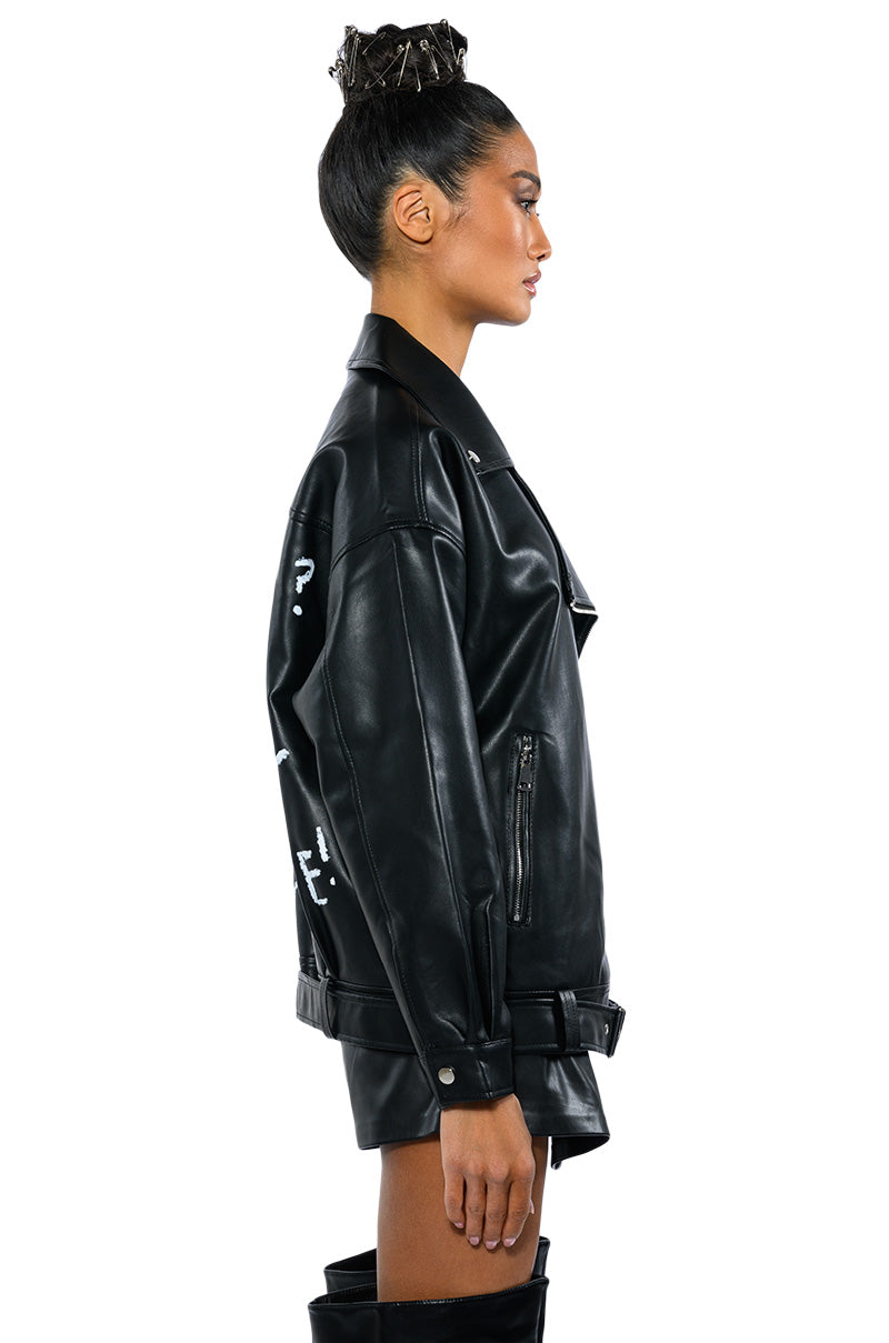 I ACTUALLY DO NOT CARE OVERSIZED MOTO JACKET