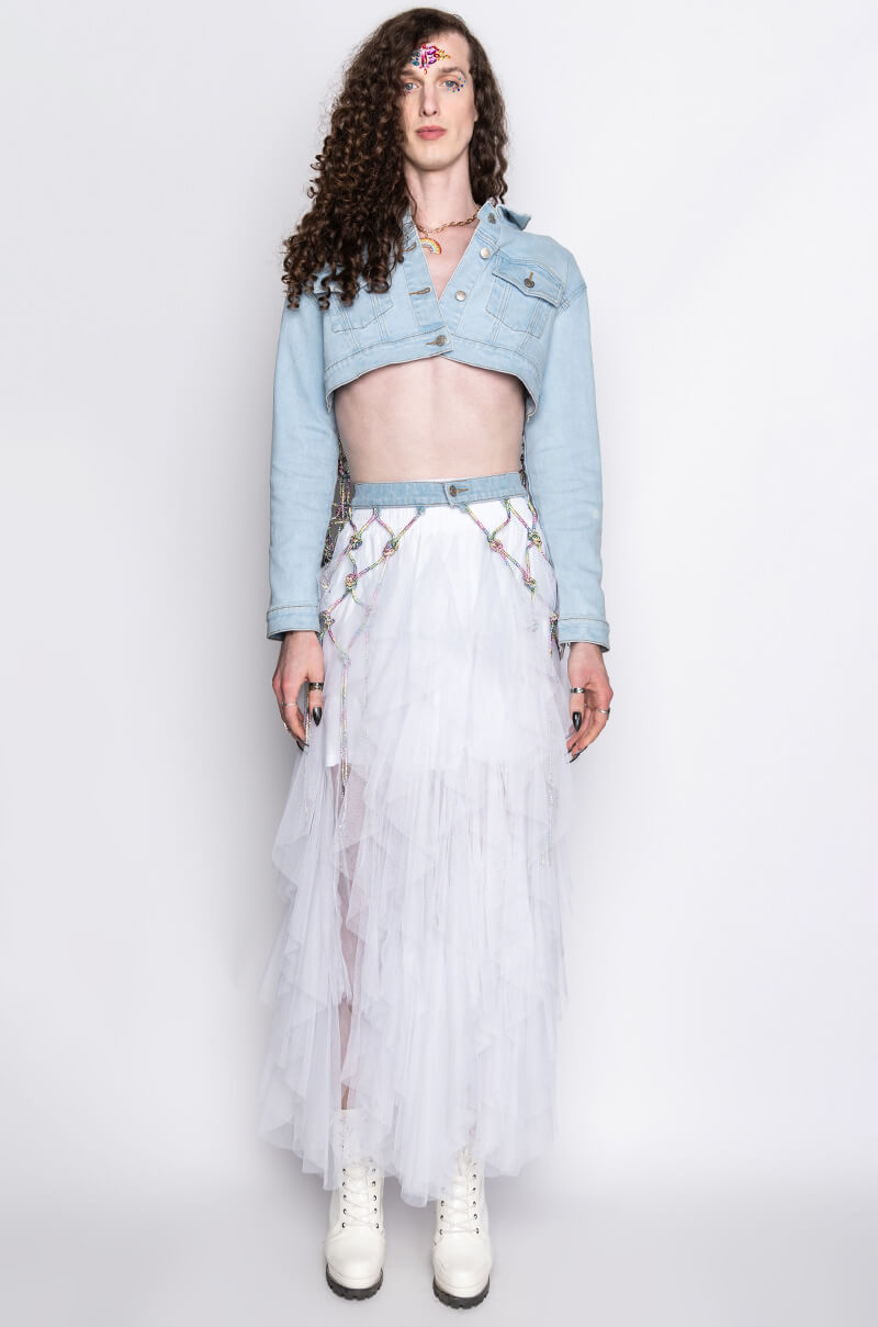 I AM ME CLYDE RAINBOW RHINESTONE CORD DENIM BELT