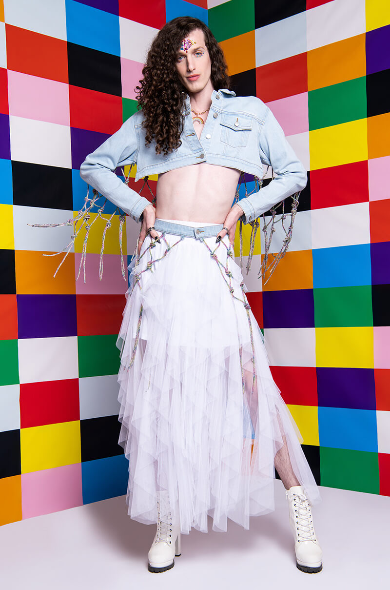 I AM ME CLYDE RAINBOW RHINESTONE CORD DENIM BELT
