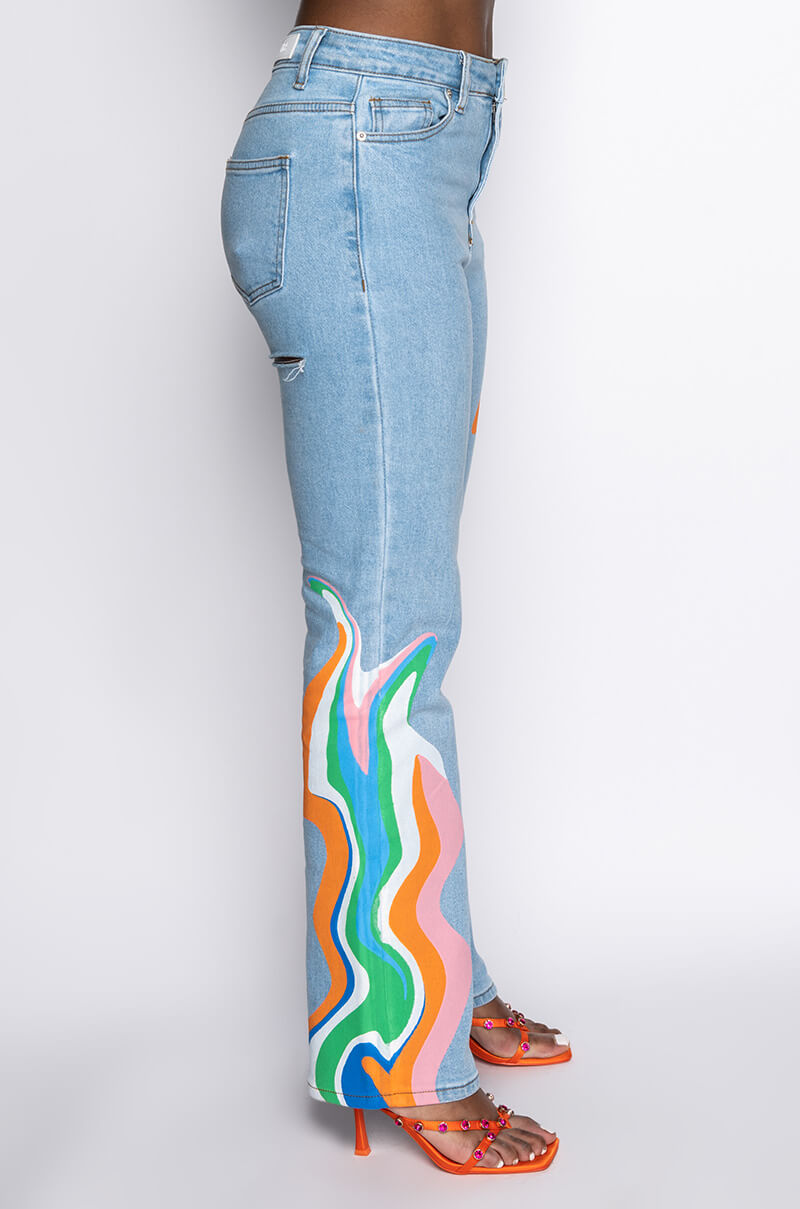 I AM ME SHAR STRAIGHT PRINTED DENIM