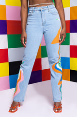 I AM ME SHAR STRAIGHT PRINTED DENIM