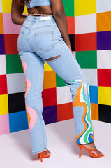 I AM ME SHAR STRAIGHT PRINTED DENIM