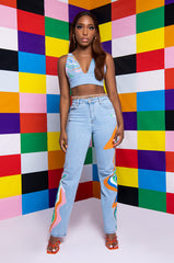 I AM ME SHAR STRAIGHT PRINTED DENIM