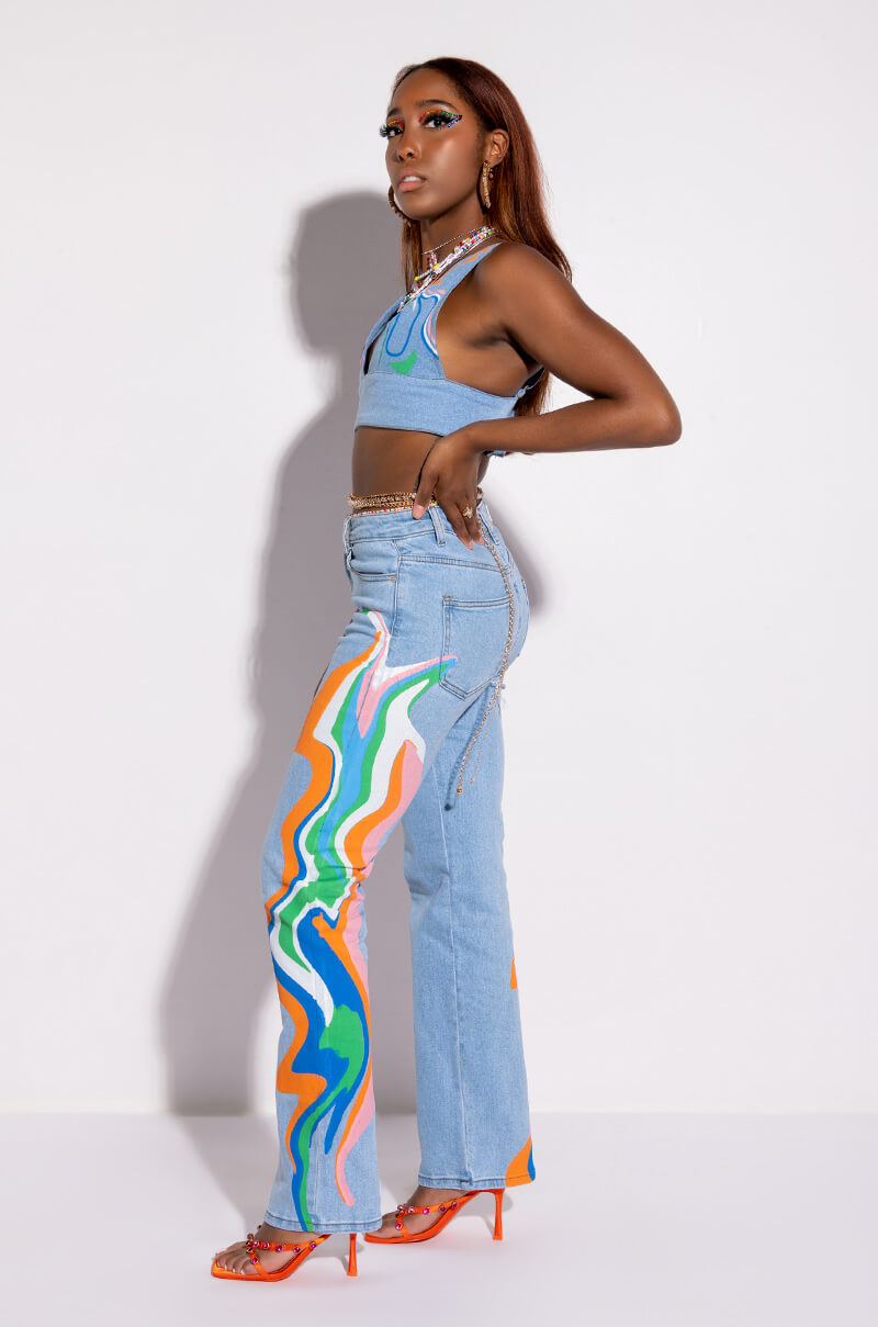 I AM ME SHAR STRAIGHT PRINTED DENIM