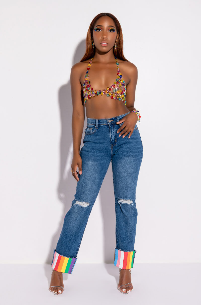 I AM ME TIGER SLIGHTLY DISTRESSED DENIM