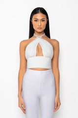 I CAN SHOW YOU THE WORLD RHINESTONE MESH HALTER CROP TOP
