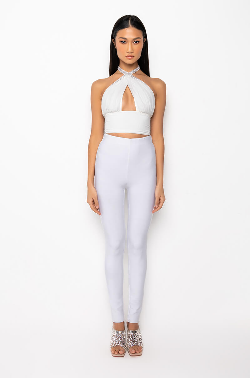 I CAN SHOW YOU THE WORLD RHINESTONE MESH HALTER CROP TOP