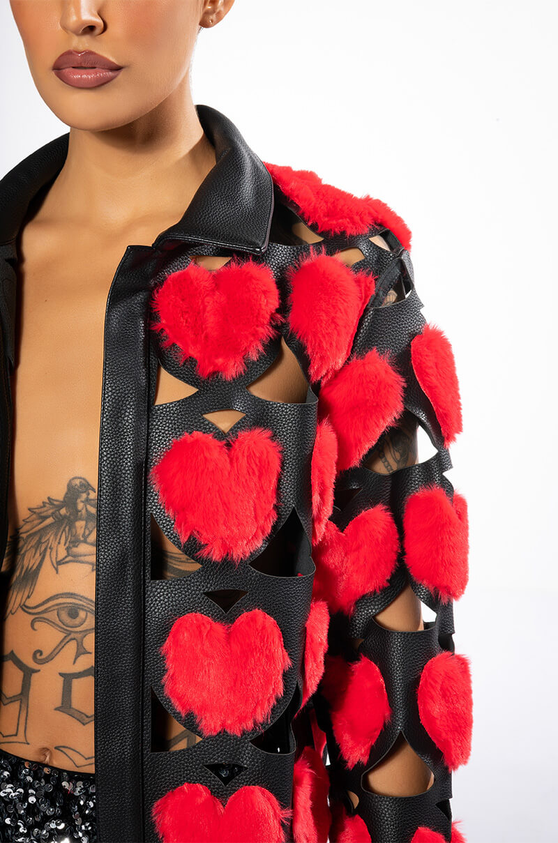 I HEART YOU FUR BOMBER JACKET WITH PU