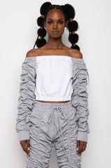 ICONIC OFF THE SHOULDER RUCHED SWEATSHIRT
