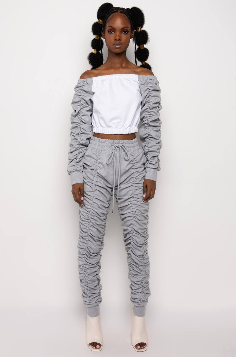 ICONIC OFF THE SHOULDER RUCHED SWEATSHIRT