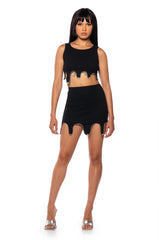 ICY RHINESTONE TRIM MINI SKIRT IN BLACK