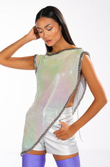 ICY SHORT SLEEVE ASYMMETRICAL CHAINMAIL BLOUSE