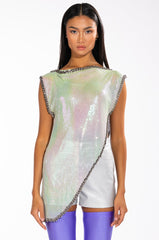 ICY SHORT SLEEVE ASYMMETRICAL CHAINMAIL BLOUSE
