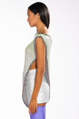 ICY SHORT SLEEVE ASYMMETRICAL CHAINMAIL BLOUSE