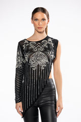 IF I WAS A RICH GIRL ASYMMETRICAL EMBELLISHED BLOUSE