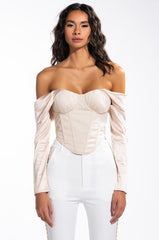 IF YOU LOVE ME SAY SO OFF THE SHOULDER POPLIN CORSET BLOUSE