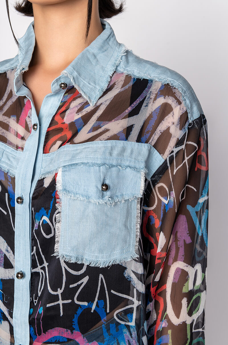 I'LL TAKE IT FROM HERE MESH LONG SLEEVE BUTTON UP BLOUSE