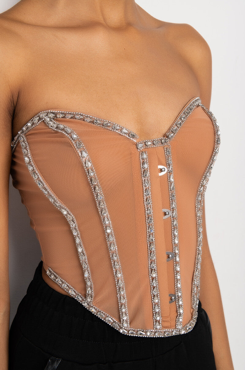 I'M LEGIT RHINESTONE TRIM MESH CORSET