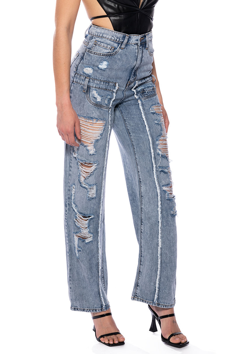 IMPACT ON YOU DISTRESSED WIDE LEG HIGH RISE JEANS