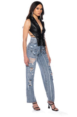 IMPACT ON YOU DISTRESSED WIDE LEG HIGH RISE JEANS