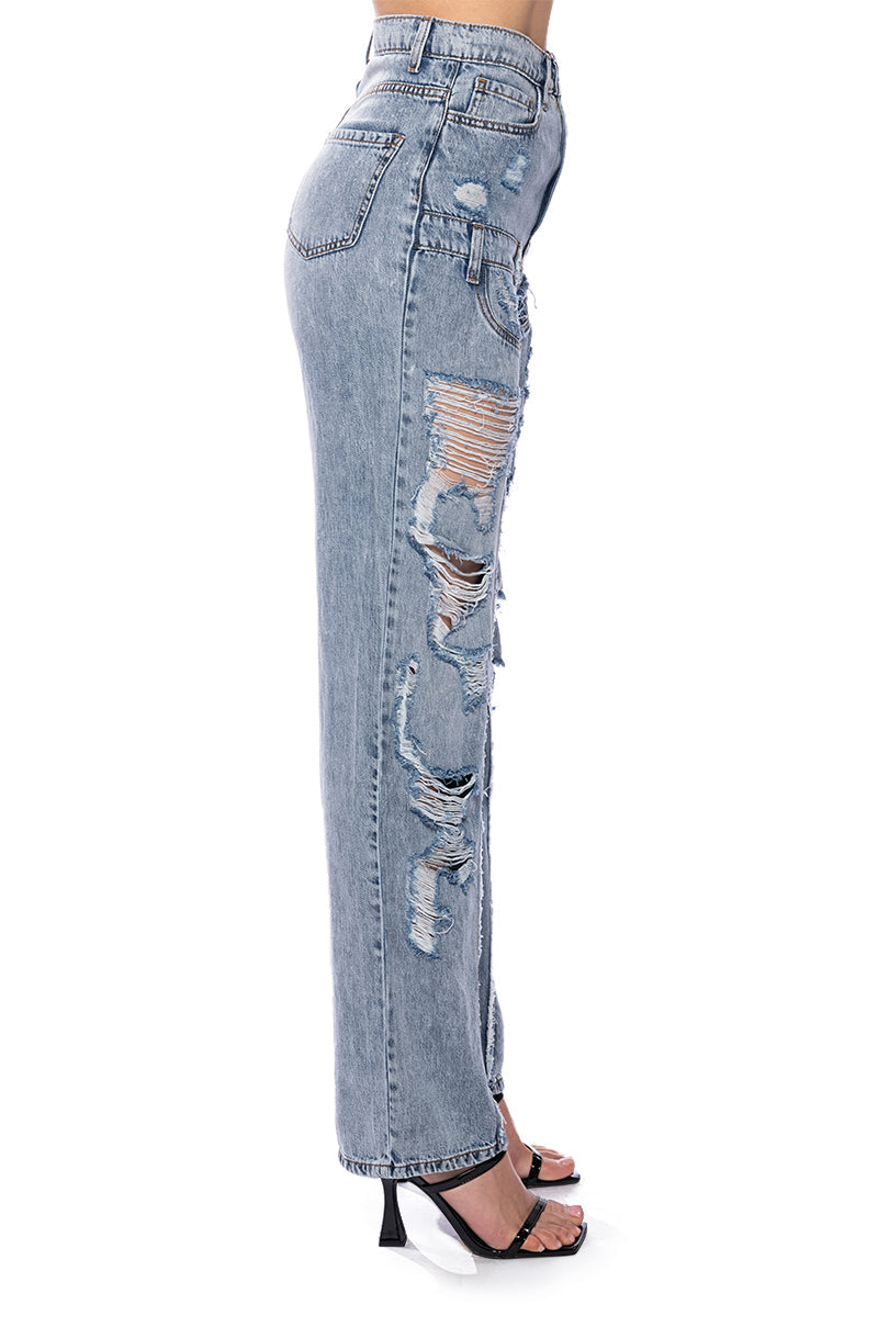 IMPACT ON YOU DISTRESSED WIDE LEG HIGH RISE JEANS