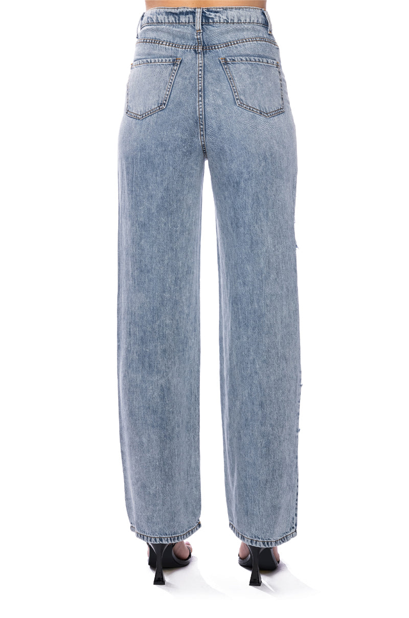 IMPACT ON YOU DISTRESSED WIDE LEG HIGH RISE JEANS